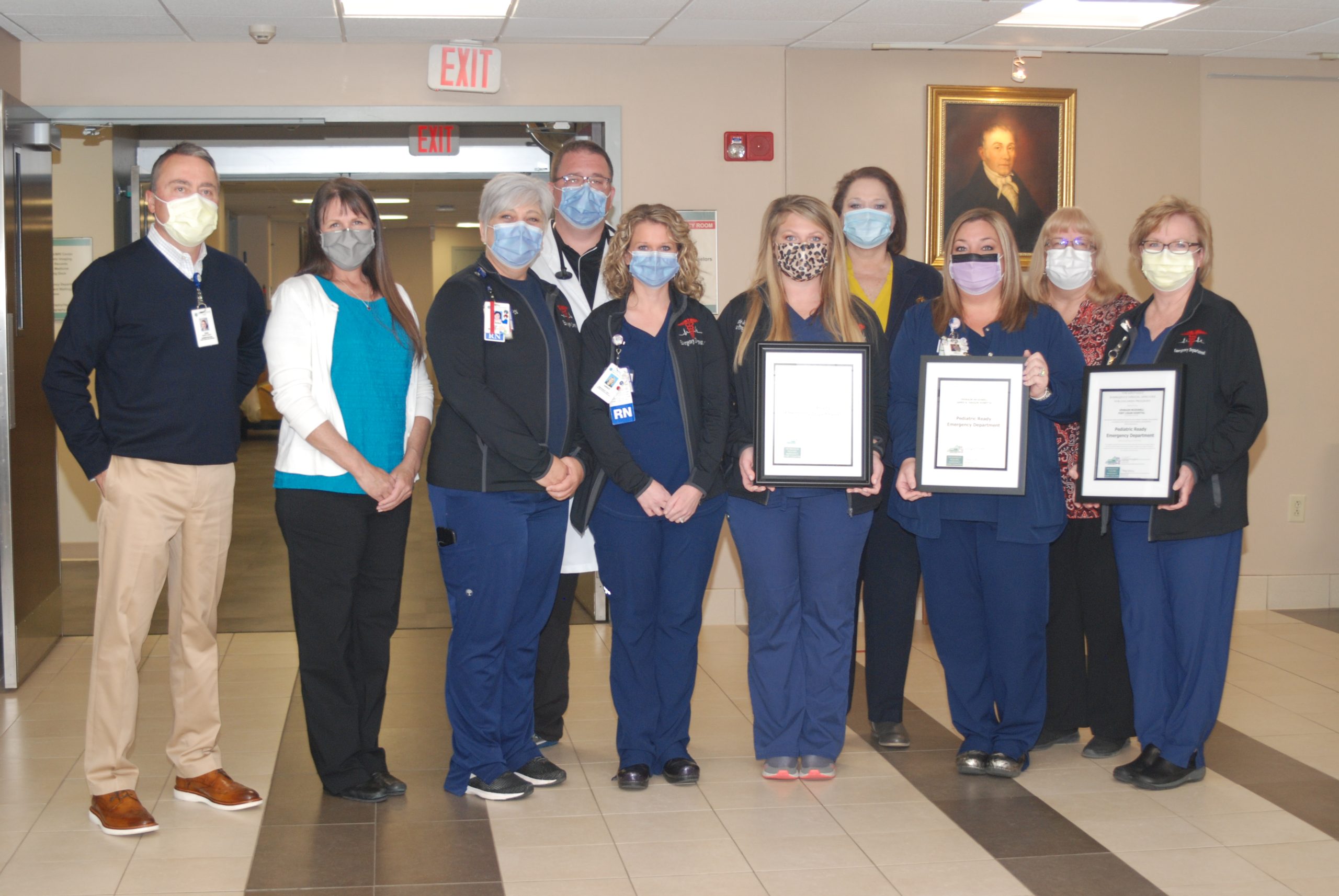 Associates from theEmergency Departments at all three of Ephraim McDowell’s Hospitals smile for the camera after receiving their pediatric readiness recognition.